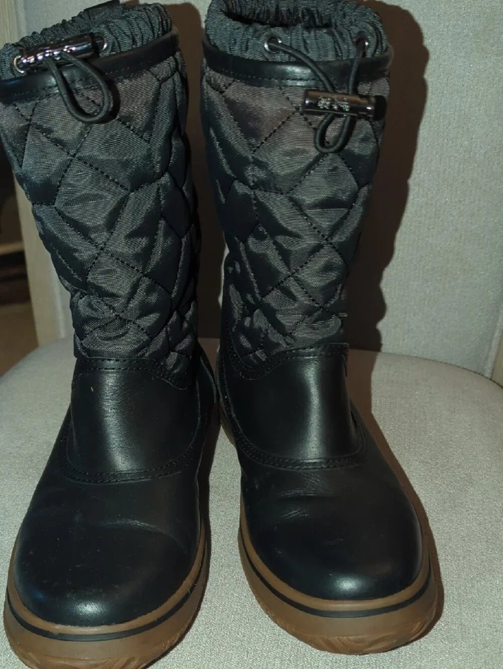 Coach Black Quilted Winter Rain Boots with Brown Outsole